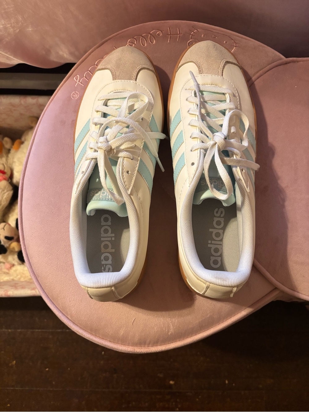 adidas Women's White Sneakers with Mint Stripe Accents